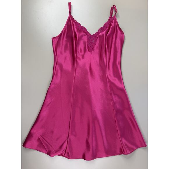 VTG Victorias Secret Y2K Satin Babydoll Slip Dress S Pink lace trim Coquette - Picture 13 of 13
